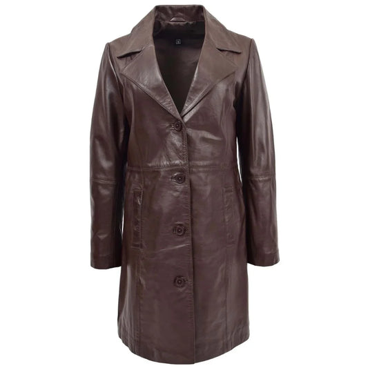 Women Long Brown Leather Coat