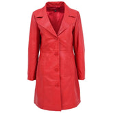 Women Long Red Leather Coat