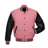 Women Pink And Black Varsity Jacket
