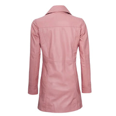 Women Premium Pink Leather Trench Coat