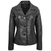 Women's Black Leather Button-up Jacket