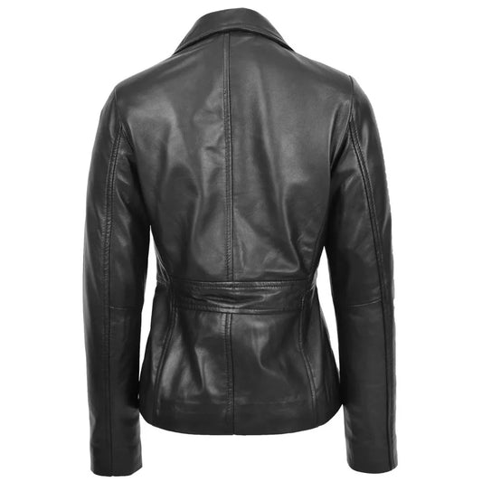 Women's Black Leather Button-up Jacket