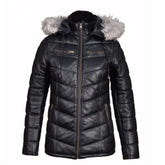 Women Snow’s Winter Fur Trimmed Puffer Leather Jacket