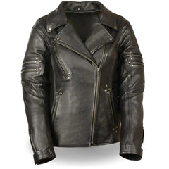 Women's Black Leather Studded Asymmetrical Jacket