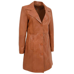 Women Tan Leather Long Coat