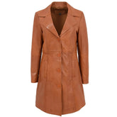 Women Tan Leather Long Coat