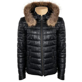 Women Winter Puffer Leather Hooded jacket
