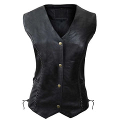 Women Classic Black Leather Vest