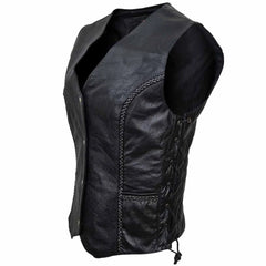 Women Classic Black Leather Vest