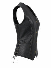 Women's Classic Black Leather Vest, side view