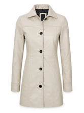 Women Long Beige Leather Coat Front