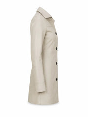 Women Long Beige Leather Coat Right
