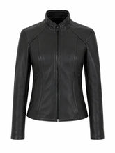 Women's Sleek Design Black Leather Jacket, front view