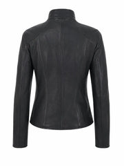 Women's Sleek Design Black Leather Jacket, back view