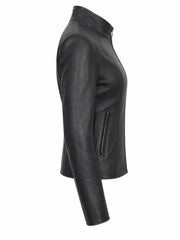 Women's Sleek Design Black Leather Jacket, side view