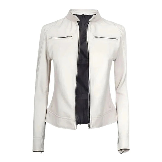 Women White Leather Jacket