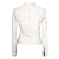 Women White Leather Jacket