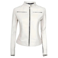 Women White Leather Jacket