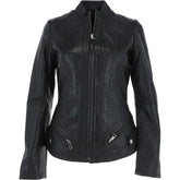 Women's Angled Zippers Black Leather Jacket