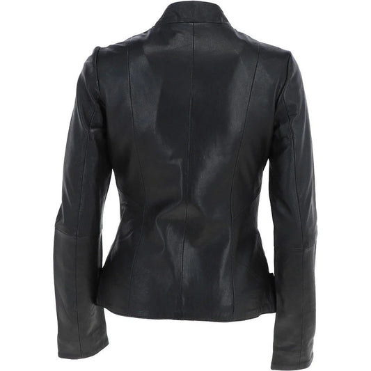 Women's Angled Zippers Black Leather Jacket