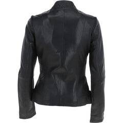 Women's Angled Zippers Black Leather Jacket