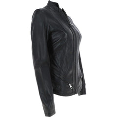 Women's Angled Zippers Black Leather Jacket