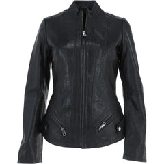 Women's Angled Zippers Black Leather Jacket