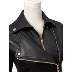 Women's Asymmetrical Quilted  Shoulder Black Leather Jacket