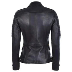 Women's Asymmetrical Quilted  Shoulder Black Leather Jacket