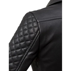 Women's Asymmetrical Quilted  Shoulder Black Leather Jacket