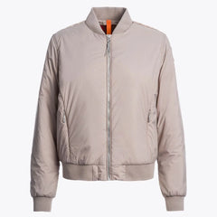 Women's Beige Bomber Jacket with Ribbed Trim