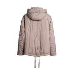 Women's Beige Hooded Puffer Jacket with Fleece Lining