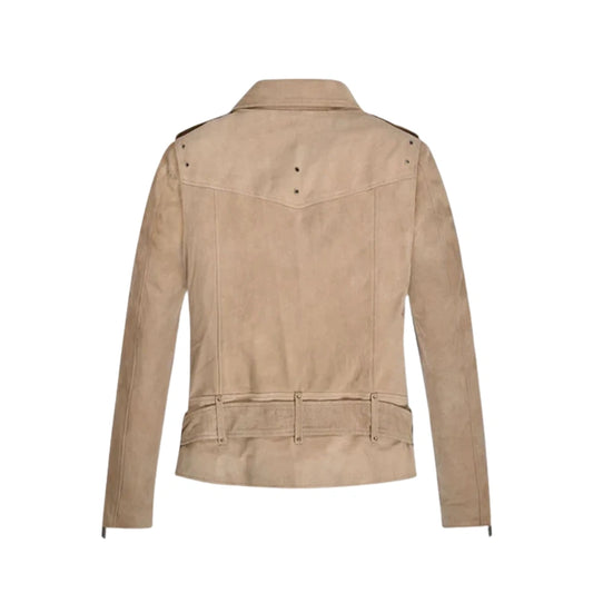 Women’s Belted Beige Suede Leather Jacket