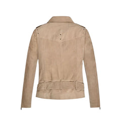 Women’s Belted Beige Suede Leather Jacket