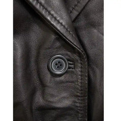 Women's Belted Black Leather Overcoat