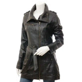 Women's Black Belted Leather Trench Coat