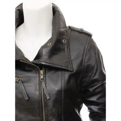 Women's Black Belted Leather Trench Coat