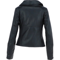Women's Black Leather Lapel Zip Jacket