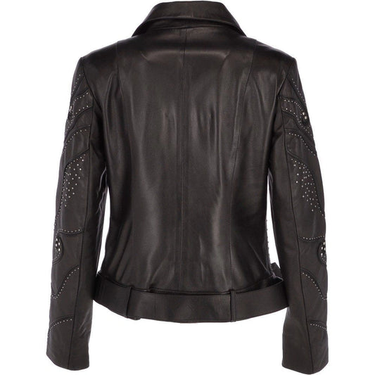 Women's Black Embellished Leather Jacket
