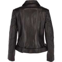 Women's Black Embellished Leather Jacket