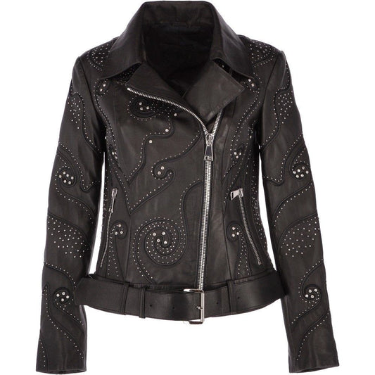 Women's Black Embellished Leather Jacket