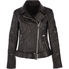 Women's Black Embellished Leather Jacket