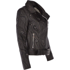 Women's Black Embellished Leather Jacket