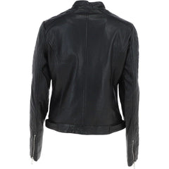 Women's Black Leather Quilted Classic Jacket