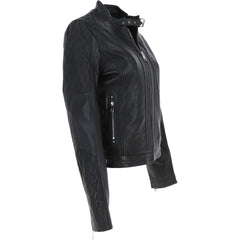 Women's Black Leather Quilted Classic Jacket