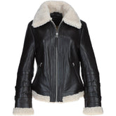 Women's Black Leather Shearling Flying Jacket