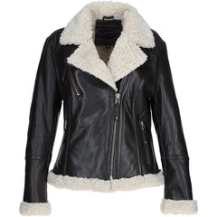 Women's Black Leather Shearling Classic Jacket