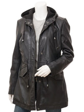 Women's Black Hooded Leather Coat
