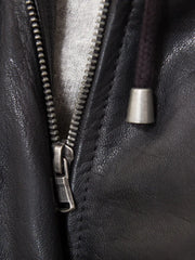 Women's Black Hooded Leather Coat