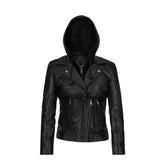 Women’s Black Leather Jacket Hooded